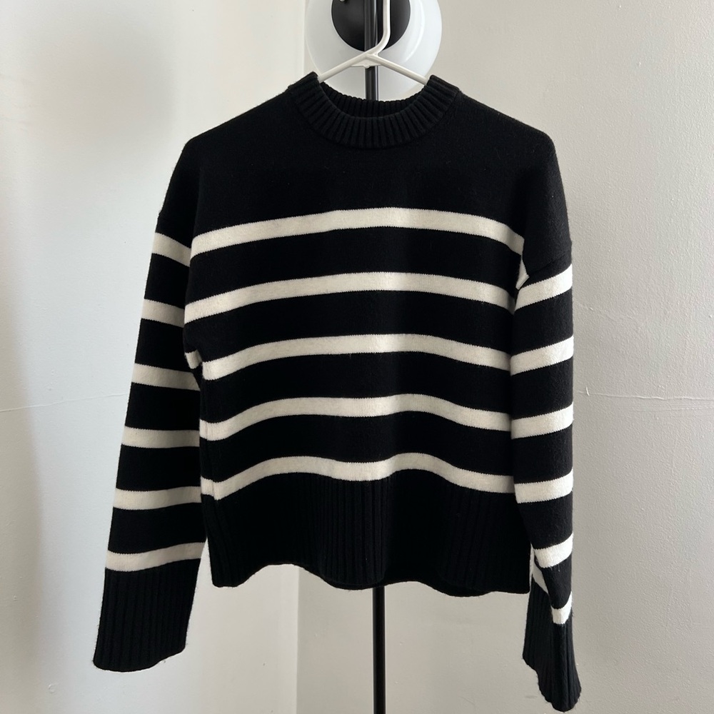 H&M Black and White Striped Crewneck Sweater